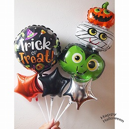 スティックバルーン5本セット　ハロウィン with ハロウィンフェイス